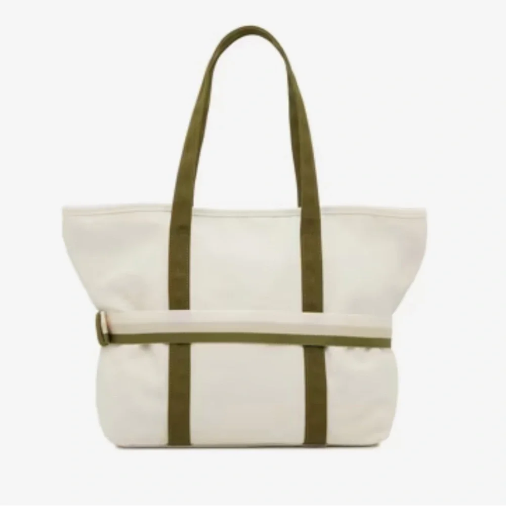 DSW Cream and Olive Tote Bag - Picture 2 of 7